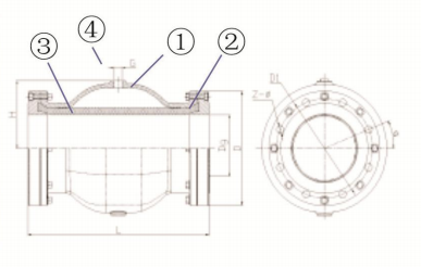 球形氣囊式管夾閥結(jié)構(gòu)簡(jiǎn)圖