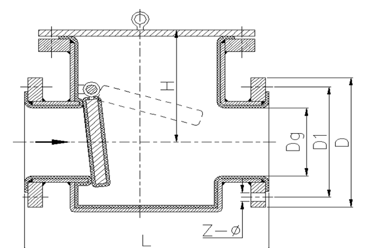 臥式襯膠止回閥結(jié)構(gòu)簡(jiǎn)圖
