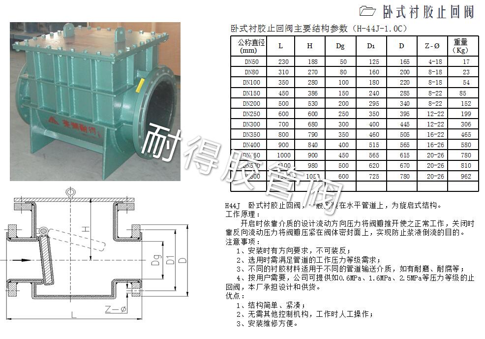 臥式襯膠止回閥圖片和相關參數(shù)